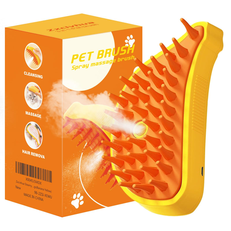 Cat Steam Brush - 3in1 Steam Brush for Cats - Rechargeable Silicone Steam Brush - Comb for Removing Tangled And Loose Hair-Cat Brush(Banana Yellow) Banana Yellow - BeesActive Australia