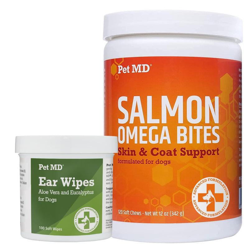 Pet MD Ear Wipes and Salmon Omega Bites - PawsPlanet Australia