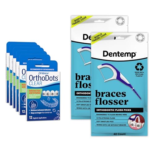 OrthoDots CLEAR 6 Pack & Braces Flosser 2 Pack – Clean and Protect Your Orthodontics