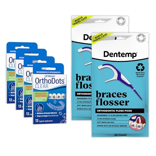 OrthoDots CLEAR 4 Pack & Braces Flosser 2 Pack – Clean and Protect Your Orthodontics