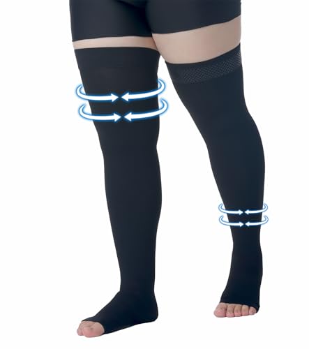 MGANG Plus Size Thigh High Compression Stockings, 20-30mmHg, Varicose Veins 20-30mmhg Black 5X-Large