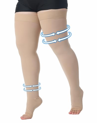 MGANG Plus Size Thigh High Compression Stockings, 20-30mmHg, Varicose Veins 20-30mmhg Beige 5X-Large