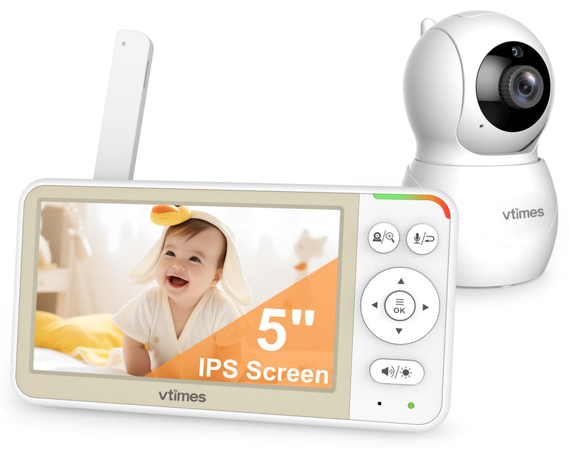 5'' Screen Video Baby Monitor with Camera and Audio, 4000mAh Baby Monitor No WiFi Remote Pan-Tilt-Zoom VOX, Two-Way Talk, Infrared Night Vision, Temperature Display, Alarm 8 Lullabies 1000ft - BeesActive Australia