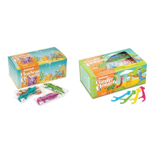 SmileGoods FlosSeas Flosser, Individually Wrapped, Pack of 200 & SmileGoods Giraffe Flossers, Individually Wrapped, Box of 200