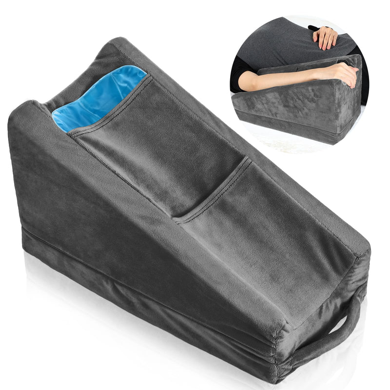 Buryeah Arm Elevation Pillow with 2 Pockets, Soft Ergonomic Support Pillow for Elbow Rest Wedge Broken Arm Gifts with High Density Foam for Recovery Sleeping(Dark Gray) Dark Gray - BeesActive Australia