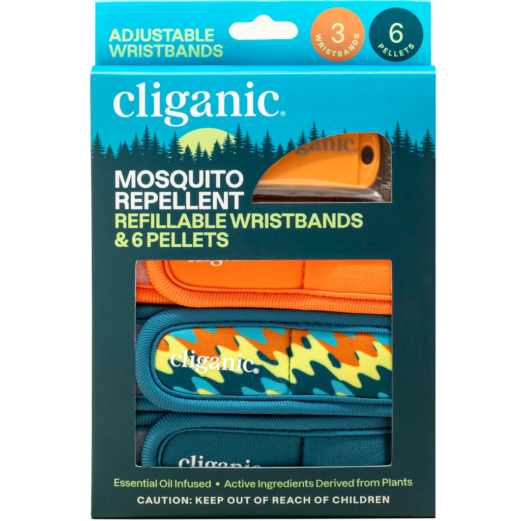 Cliganic Mosquito Repellent Pack (3 Wristbands + 6 Refill Pellets) - Adjustable, Natural DEET-Free, Essential Oil Infused 3 Count (Pack of 1)