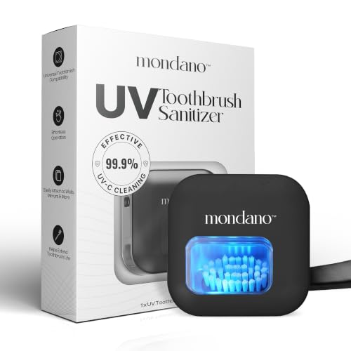 Mondano UV-C Toothbrush Sanitizer and Holder, Travel Case Cover Cap Midnight Black