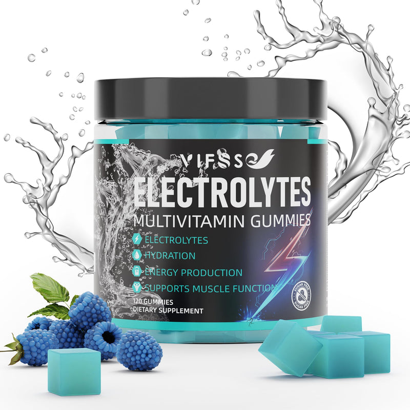 VIFSSG Electrolytes Gummies No Sugar, 120 Chewable Electrolyte Gummies with 6 Electrolytes for Runners and Endurance Sports, Refreshing Blue Raspberry, Hydration Electrolyte Chews, 1 Pack 120 Count (Pack of 1)
