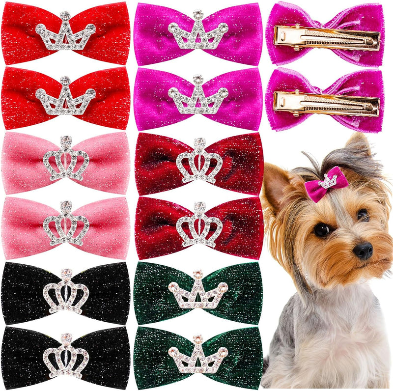 Dog Hair Crown Bows with Clips for Small Dogs, Bulk 20pcs Cute Handmade Pet Dog Bows Girl Clips, Puppy Yorkie Dog Hair Grooming Bowknot Alligator Clips for Doggies Hair Accessories - BeesActive Australia