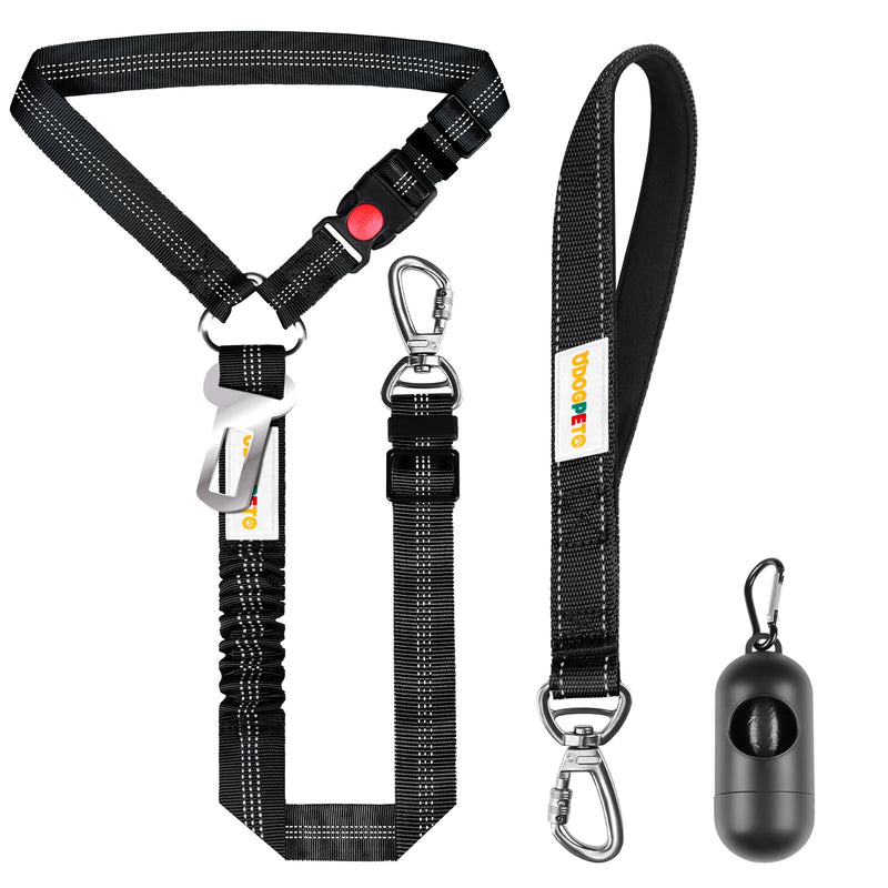 Dog Seat Belt Harness for Car, Dog Car Leash with Car Headrest & Buckle, Reflective Short Dog Leash, Pet 12 Inch Heavy Duty Leash for Dogs with Padded Handle & Locking Carabiner Clip, Black - BeesActive Australia