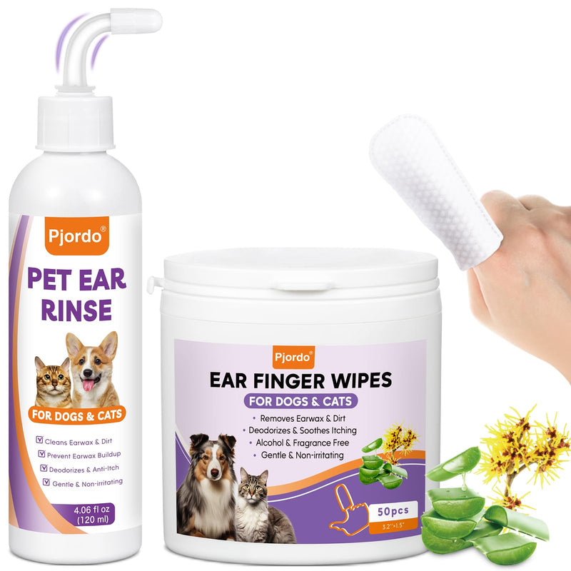 Dog Ear Cleaner Kit - Dog Ear Finger Wipes and Ear Cleaner Solution for Dogs and Cats, Gently Remove Ear Wax & Debris, Soothe Ear Itching, Deodorize, Pet Ear Wash with Aloe Vera & Witch Hazel - BeesActive Australia