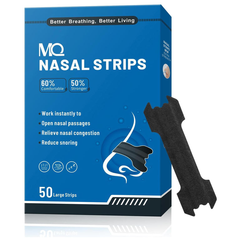 MQ 50ct Nasal Strips for Snoring Black Nose Strips for Breathing Extra Strength Snore Strips to Open Nasal Passages, Relieve Nasal Congestion Black-50