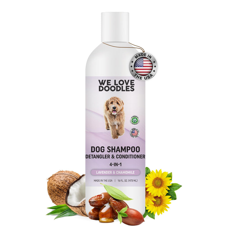 4-in-1 Lavender & Chamomile Dog Shampoo Dog Shampoo, Conditioner & Detangler - Best Shampoo for Goldendoodles, Poodles & Doodles - for Matted Pet Hair - Made in The USA, 16OZ [Non-Organic] - BeesActive Australia