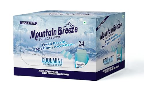 Mountain Breeze Oral Hygiene Mouth Freshener Sugar Free Cool Mint Flavoured Breath Strips (24 Strips Each Cassatte)-Pack of 24