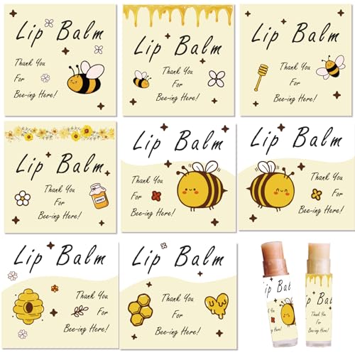 CRASPIRE 80Pcs 8 Styles Labels for Lip Balm Coated Paper Paster Honey Bee Square Tubes Lip Balm Labels Stickers Natural Homemade Self-Adhesive Stickers Logo for Containers Cosmetics Lipsticks