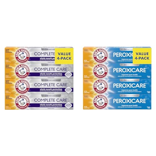 Arm & Hammer Complete Care Toothpaste, Fresh Mint Flavor, Whole Mouth Protection, 6.0oz (4-Pack) & Peroxicare Toothpaste, Clean Mint Flavor, Improves Gum Health, 6.0oz (4-Pack)