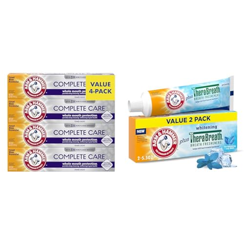 Arm & Hammer Complete Care Toothpaste, Fresh Mint Flavor, Whole Mouth Protection, 6.0oz (4-Pack) & Toothpaste Plus TheraBreath Breath Fresheners, Invigorating ICY Mint Flavor