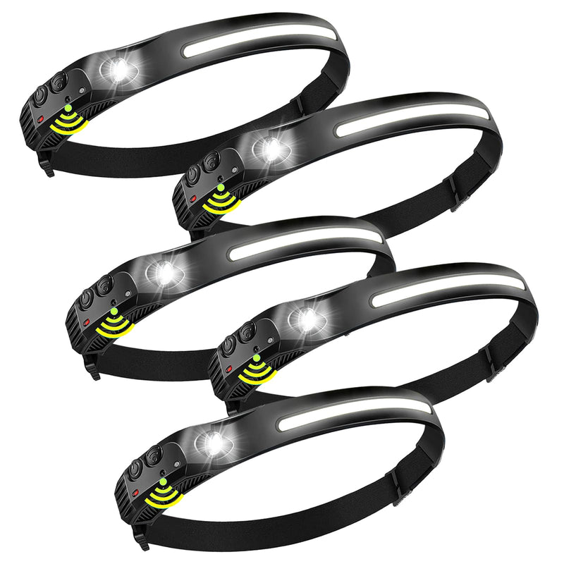 Rechargeable Headlamps 5 Pack,Motion Sensor Head Lights for Forehead,2000mAh Battery Powered Head Lamps LED Rechargeable,5 Modes Headlamp for Hard Hat,Outdoor Camping Five Pack