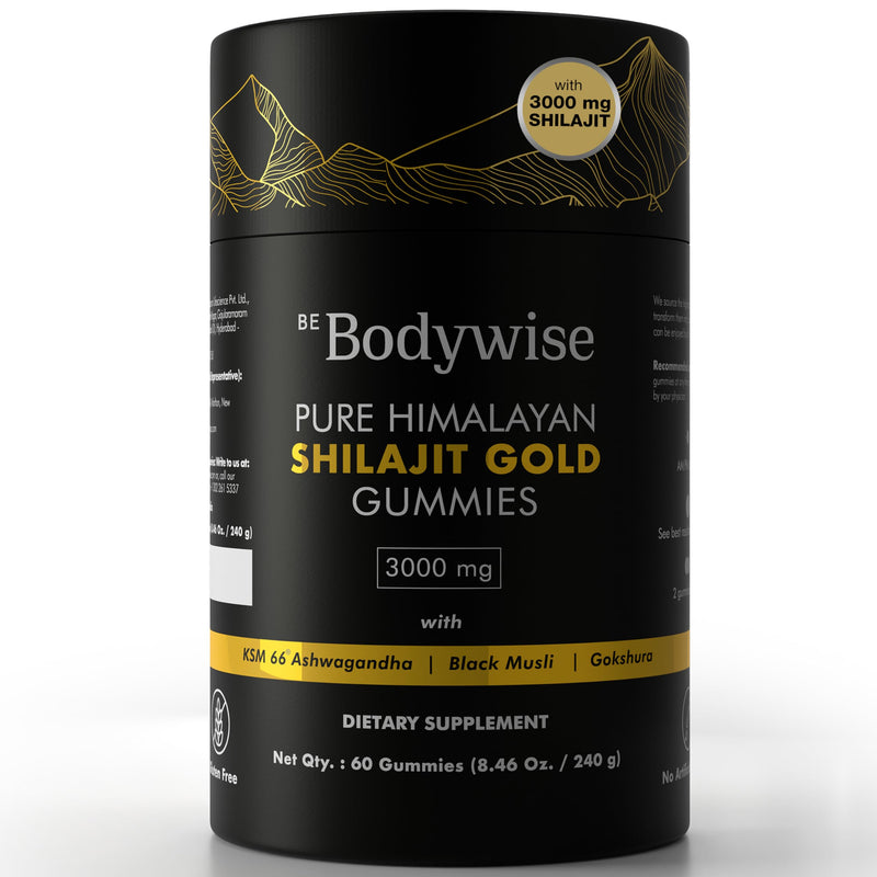 Be Bodywise Pure Himalayan Shilajit Gummies | 3000 MG I Individually Wrapped | No Added Sugar | KSM 66 Ashwagandha, Gokshura | 75% + Fulvic Acid,85+ Trace Minerals |Men,Women|Natural,Vegan I 60 Gummy Shilajit Gold Gummies