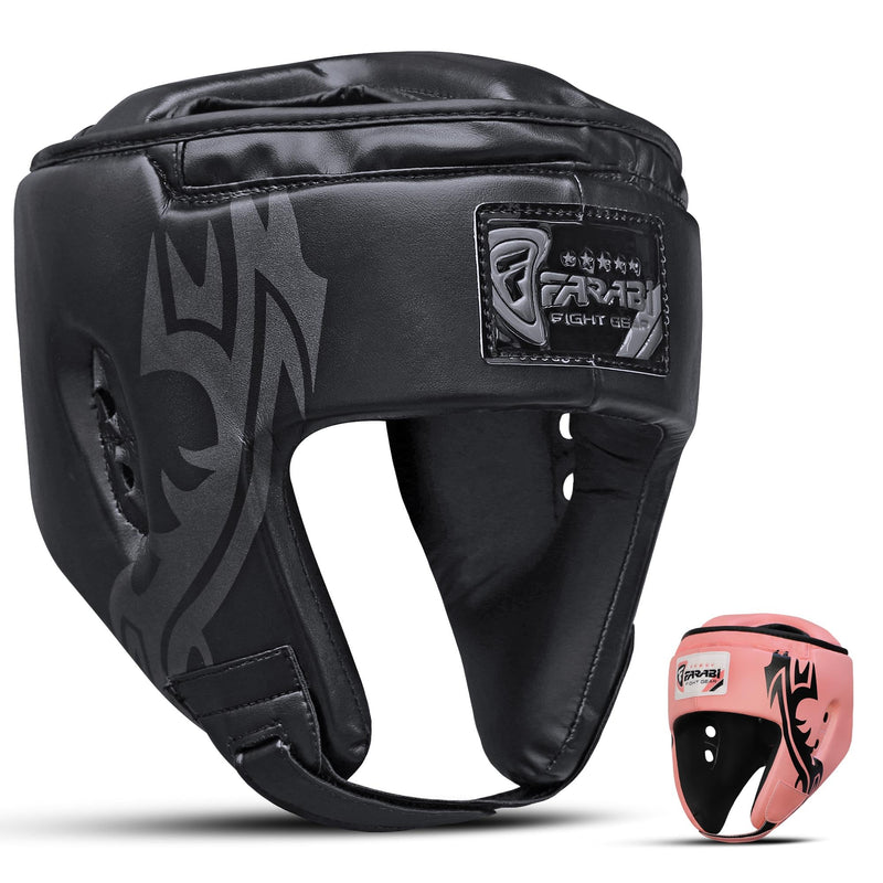 Farabi Sports Boxing Headgear with Adjustable Strap Sparring Gear MMA, Muay Thai, Kickboxing, Martial Arts, Karate, Head Gear Black X-Large