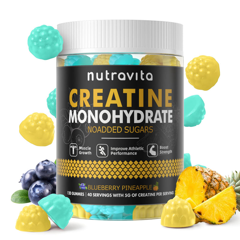 Creatine Monohydrate Gummies for Men & Women-5g of Creatine Monohydrate per Serving - Sugar Free,Vegan,Blueberry Pineapple Flavor, 120 Count Blueberry pineapple 120 Count (Pack of 1) - BeesActive Australia