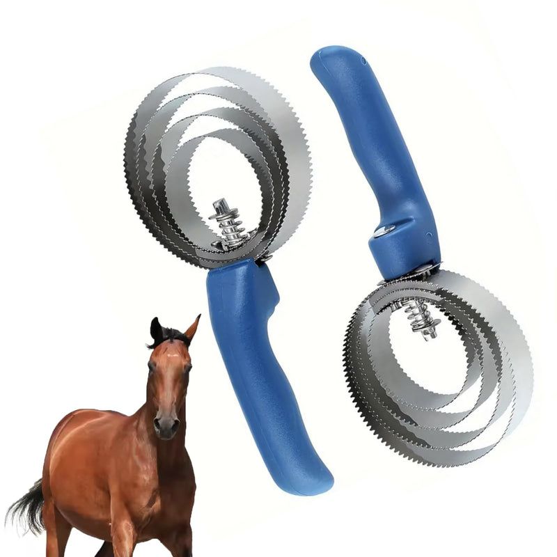 2 Packs Horse Curry Comb, Stainless Steel Grooming Comb with Soft Touch Grip, 4 Rings Spring Grooming Brushes for Horses, Cows, Dogs, Sheep (Blue) Blue - BeesActive Australia