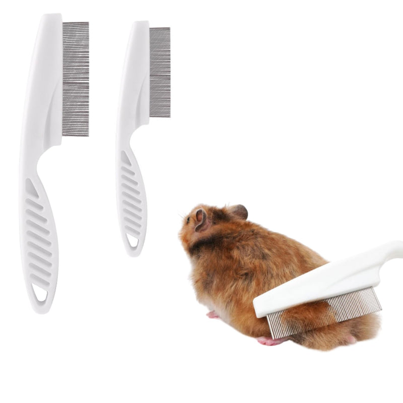 2 Pack Hamster Brush - Small Pet Hair Comb Stainless Steel Rounded Teeth Massage Comb for Hamster Chinchilla Ferret Guinea Pig Rabbit Small Animal Grooming Tool Cleaning Supplies (2 Pack,White) 2 Pack White - BeesActive Australia
