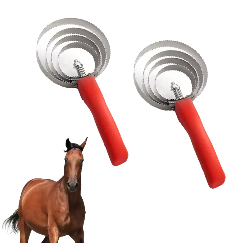 2 Packs Horse Curry Comb, Stainless Steel Grooming Comb with Soft Touch Grip, 4 Rings Spring Grooming Brushes for Horses, Cows, Dogs, Sheep (Red) Red - BeesActive Australia