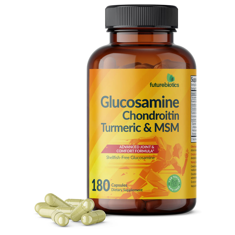 Futurebiotics Glucosamine Chondroitin Turmeric & MSM Advanced Joint Formula, Supports Healthy Joints & Mobility - Non-GMO, 180 Capsules 180 Count (Pack of 1)