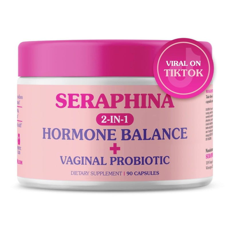 Seraphina Vaginal Probiotics 2-in-1 for Women + Hormone Balance - 90 Capsules Complete Feminine Care, PMS & Urinary Tract Health, Prebiotic Blend, 10 Billion CFU, 6 Strains (90 Count (Pack of 1)) 90 Count (Pack of 1) - BeesActive Australia