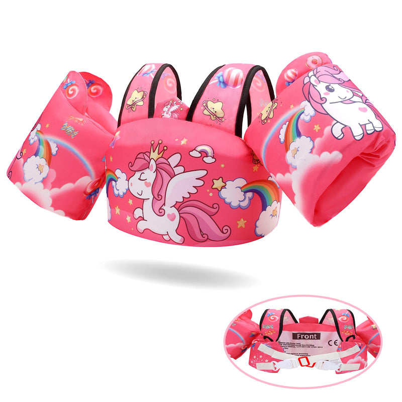 Toddler Swim Vest with Swimming Arm Floaties for 2-6 Years Old (22-66 lbs) Boys-Girls Kids Pool Floats Water Wings & Swim Jacket Niños Swimmies for Beach Boats Pink-Pony