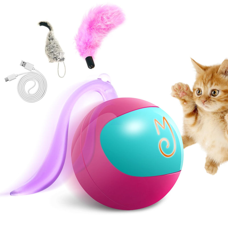 Migipaws Interactive Cat Ball Toy Set, Fun Tracker, Automatic Rolling Chase Ball with Fluffy Tail, A Small Mice, Rechargeable（Rose） rose - BeesActive Australia