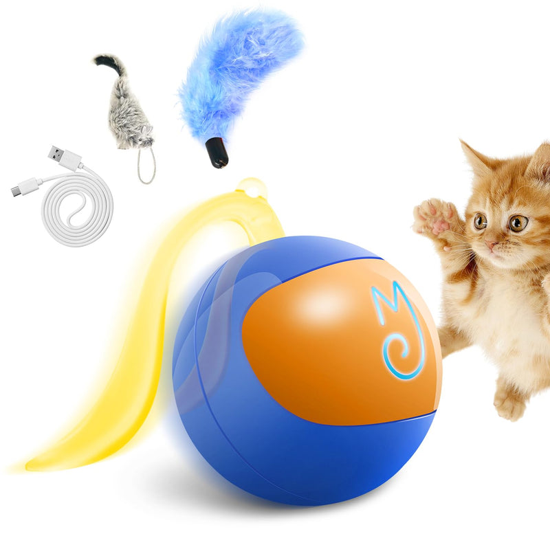 Migipaws Interactive Cat Ball Toy Set, Fun Tracker, Automatic Rolling Chase Ball with Fluffy Tail, A Small Mice, Rechargeable（Blue） blue - BeesActive Australia