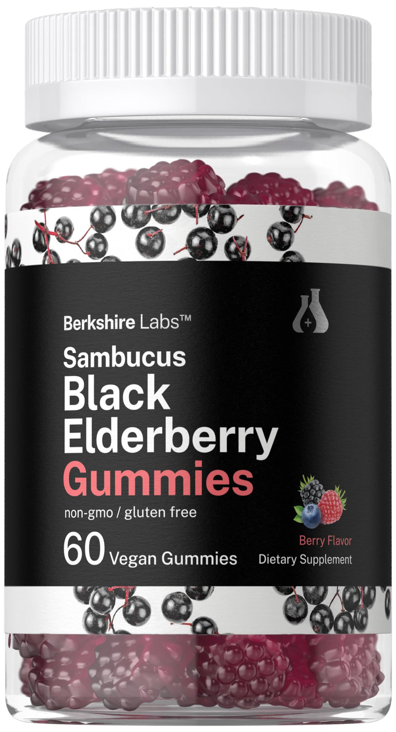 Horbäach Sambucus Black Elderberry Gummies | 60 Count | with Zinc and Vitamin C | Berry Flavor | Vegan, Non-GMO, Gluten Free Extract for Adults | by Berkshire Labs