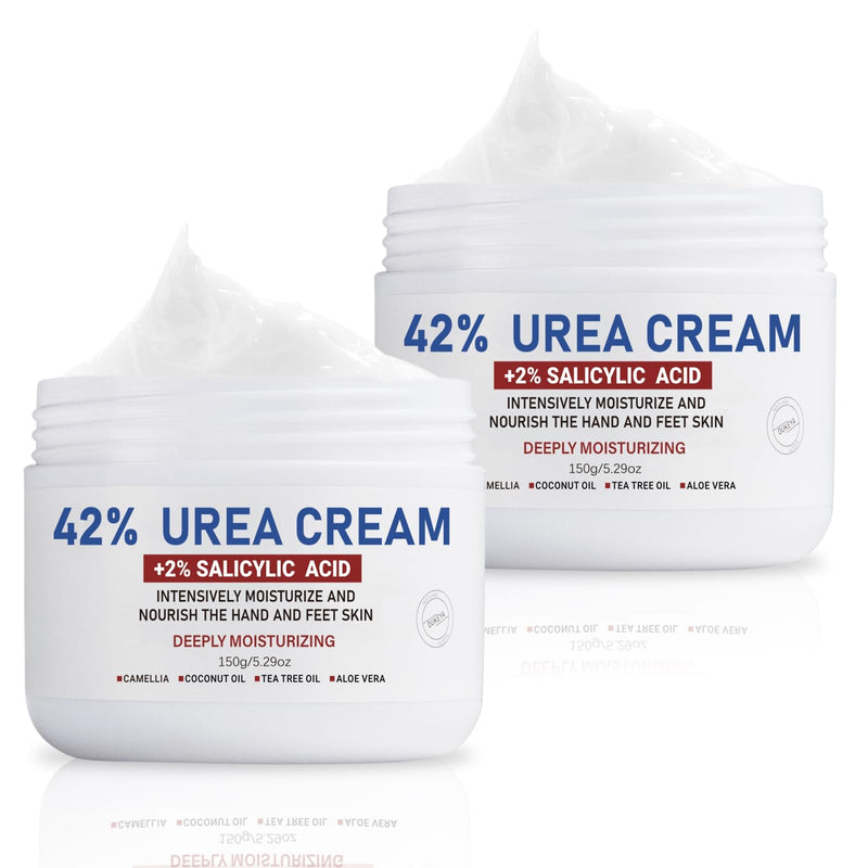 OUKEYA Urea Cream 42% plus Salicylic Acid 2% for Dry Cracked Feet, Heel, Knees, Elbows, Hands – Intensive Moisturizing Cream for Very Rough Skin, 5.29 oz, Pack of 2 5.29 Ounce (Pack of 2)