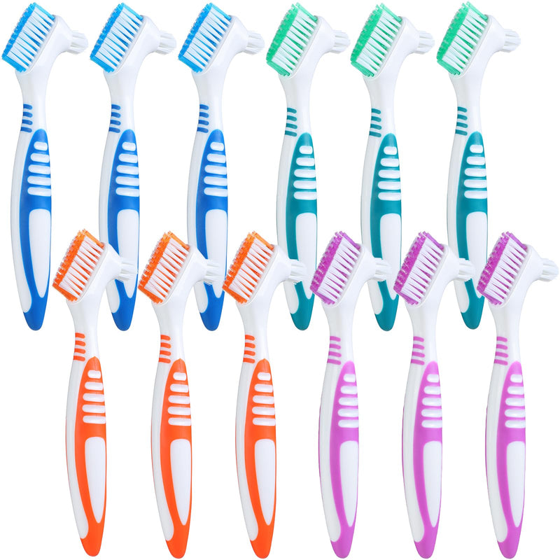 12 Pcs Denture Brush for False Teeth Double Sided Denture Toothbrushe with Soft Bristle, Ergonomic Anti slip Handle Denture Cleaner Brush for Adult(Blue, Green, Purple, Orange,Non Slip Grip) Non Slip Grip Blue, Green, Purple - BeesActive Australia