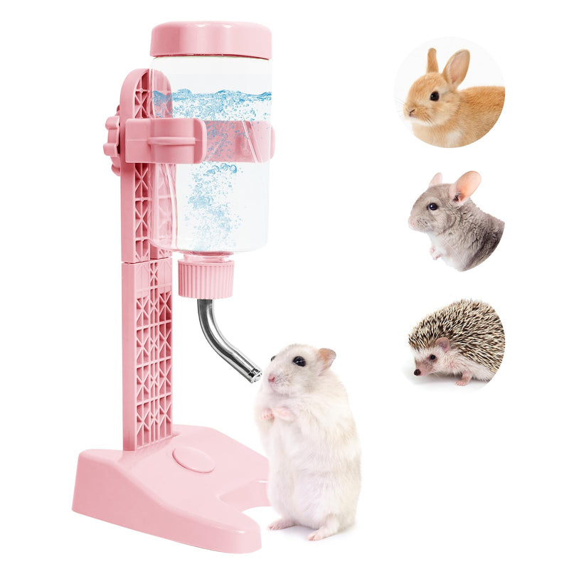 Pet Standing Water Dispenser Top Fill Dog Water Bottle Dispenser with Stand Leakproof Pet Slow Water Bottle for Small Animals, 13oz, BPA Free, Adjustable Height, Pink - BeesActive Australia