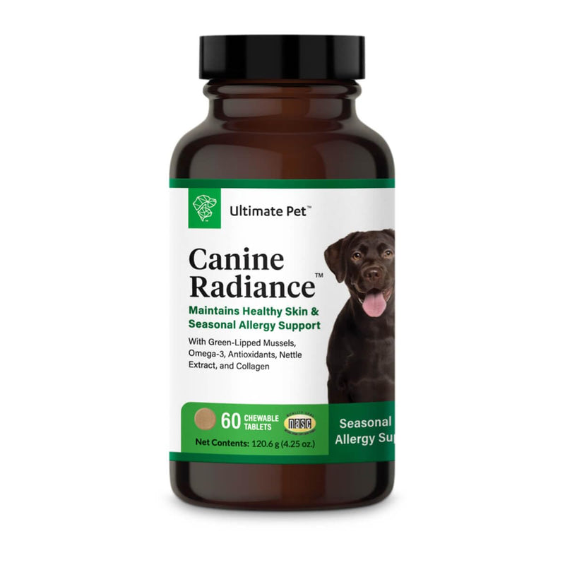 ULTIMATE PET NUTRITION Canine Radiance Skin Allergy Support Supplement for Dogs, Omega-3 Skin Hydration, Antioxidants to Prevent Itching and Strengthen Coat, 60 Chewable Tablets New Packaging - BeesActive Australia