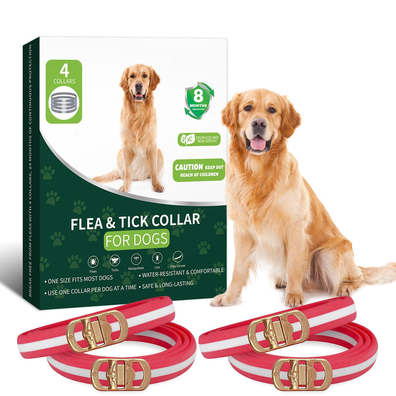4 Pack Flea and Tick Collar for Dogs- Adjustable Dog Flea and Tick Collar- 32 Months Dog Flea and Tick Treatment - Water Resistant Dog Flea Collars for Puppy Small Medium Large Dog- Red & White - BeesActive Australia