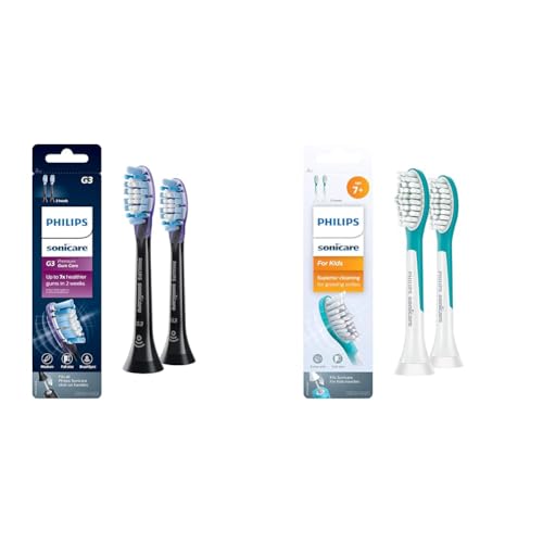 Philips Sonicare Genuine G3 Premium Gum Care Replacement Toothbrush Heads, 2 Brush Heads, Black & for Kids 7+ Genuine Replacement Toothbrush Heads, 2 Brush Heads