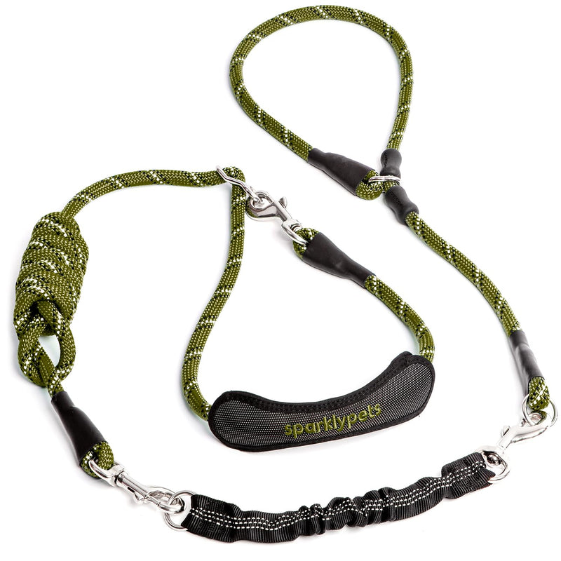 SparklyPets Multifunctional Bungee Hands Free Leash with Slip Lead – Crossbody & Waist Leash for Dog Walking Medium & Large Breeds with Detachable Slip Leash for Dogs (Green Range) Green Range Crossbody Bungee Slip Leash -10.5 Ft - BeesActive Australia