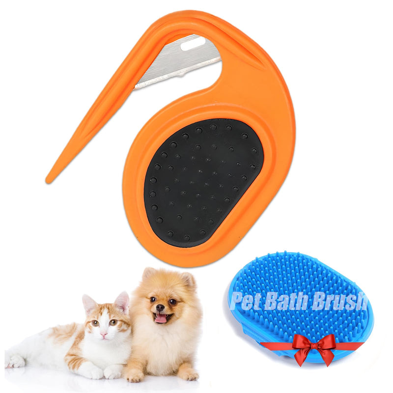 4PCS Knotting Comb, Knotting Comb for Cats, Pet Knotting Comb, De Knotting Comb for Dog, Knotting Comb Pet Grooming Tool for Removing Tangled Hair (1PCS-Orange(with dog bath brush)) 1PCS-Orange(with dog bath brush) - BeesActive Australia