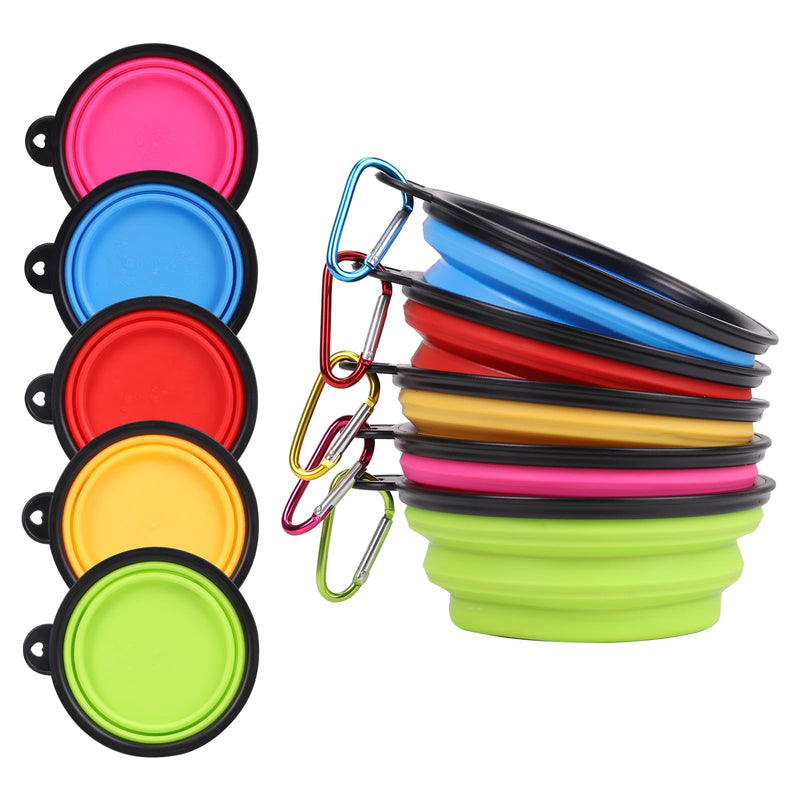 Collapsible Pet Bowls 5 Pack for Cats Dogs Outdoors Portable Feeding Watering Bowls for Traveling Hiking Walking Foldable Dishes with Carabiner (Red Pink Blue Green Yellow) - BeesActive Australia