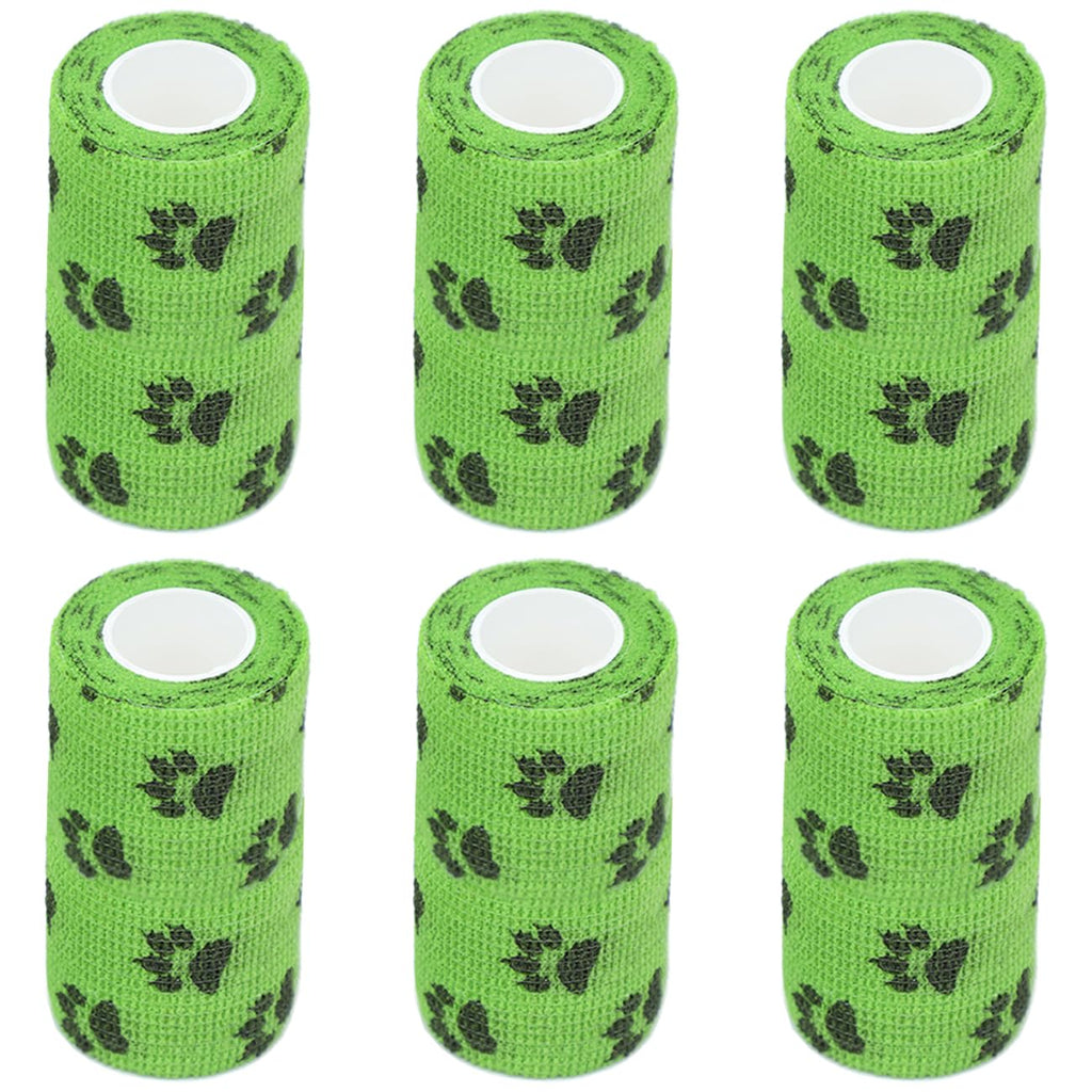 Vet Wrap, Self Adhesive Wrap, First Aid Self Adherent Warp, Self Stick Bandage for Pets Dog Legs Paws Horse Cats Wounds Healing, Disposable Dog Booties Paw Protectors, 4 Inch, 6 Rolls (Green) green 1