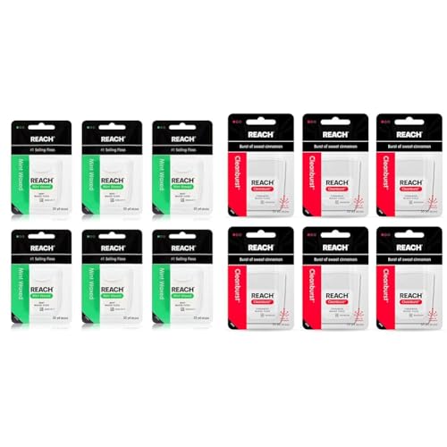 Reach Waxed Dental Floss Bundle | Effective Plaque Removal & Waxed Dental Floss Bundle | Effective Plaque Removal, Extra Wide Cleaning Surface | Shred Resistance & Tension, Slides Smoothly & Easily Dental Floss + Floss Bundle