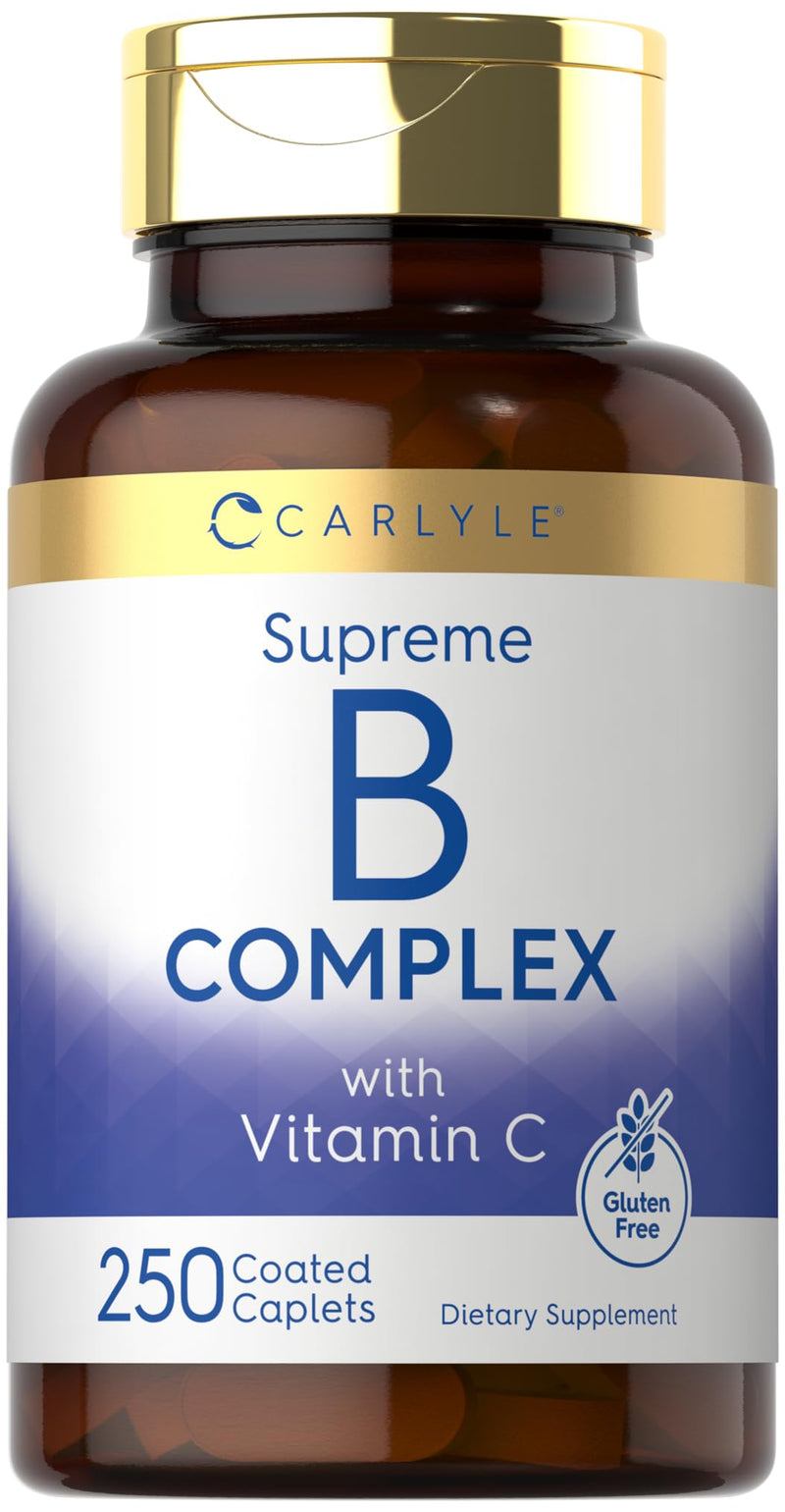 Carlyle B-Complex with Vitamin C & Folic Acid | 250 Caplets | For Women and Men | Vegetarian, Non-GMO, Gluten Free Supplement 250 Count (Pack of 1)