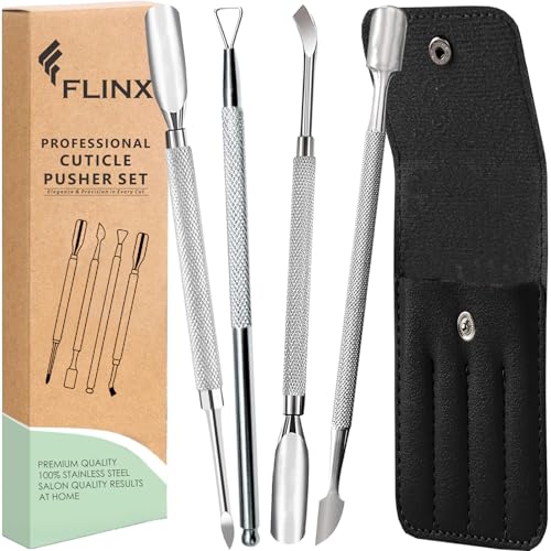 FLINX Metal Cuticle Pusher Tool 4 Pcs Nail Manicure Tools Nail Tᴏols for Manicure & Pedicure, Metal Cuticle Pushers and Scraper, Nails Cuticles Pusher Cuticle Tools for Nails Pusher Set 1