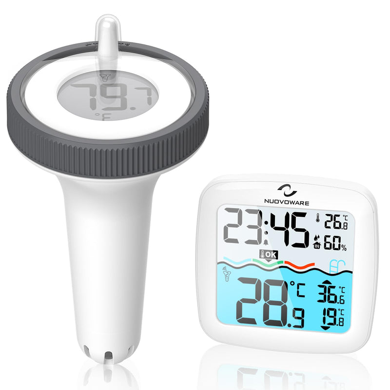 Nuovoware Digital Floating Pool Thermometer, Wireless Thermometer with Easy Read Screen Display, Remote Water IPX8 Waterproof for Swimming Pools, Fish Tank, Hot Tub White