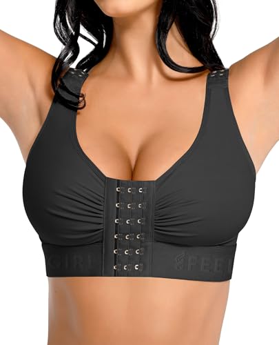 FeelinGirl Post Surgery Compression Bra for Women's Front Closure Bra XX-Large Black