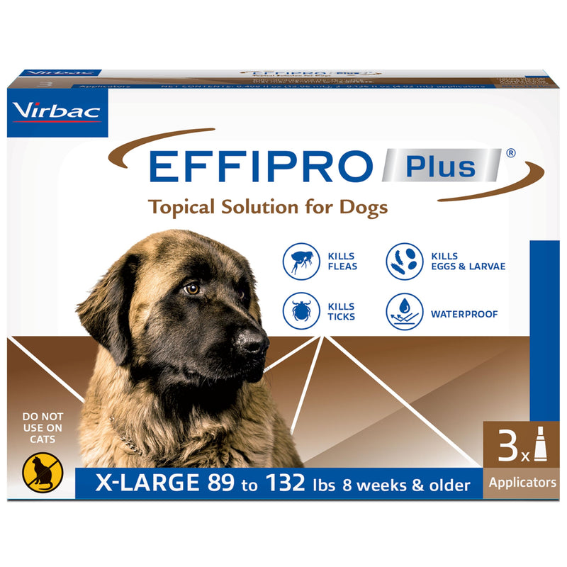 EFFIPRO PLUS Topical Solution for Dogs - Waterproof Dog Flea and Tick Treatment for X-Large Dogs (89-132lbs) 3 Doses by Virbac